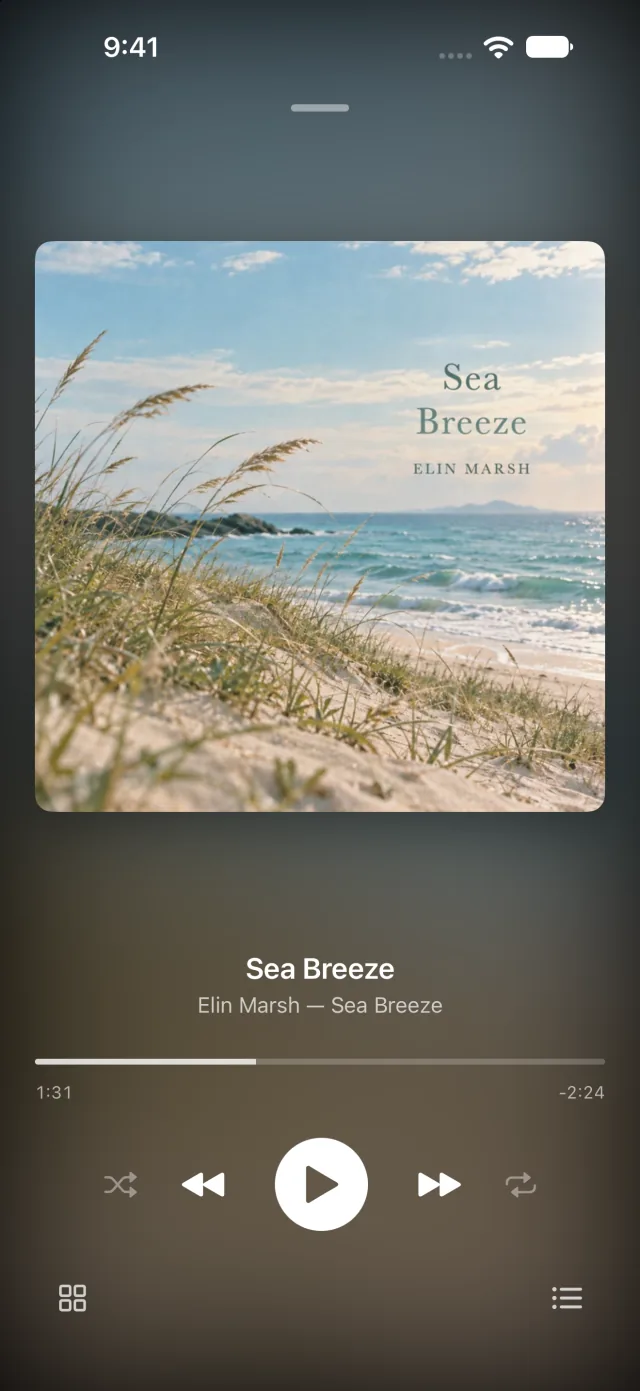 The music player showing the current album